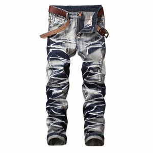 2020 Hoge Kwaliteit Mannen Casual Jeans Gecoat Slanke Rechte Geplooide Biker Jeans Broek Mannelijke Denim Casual Broek Plus Size 42 x5Zy #