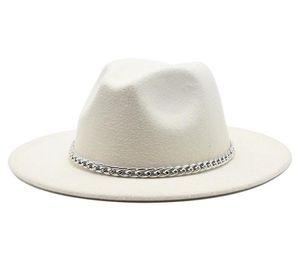 2020 Haute Qualité Large Bord Fedora Chapeau Femmes Hommes Imitation Laine Feutre Chapeaux avec Chaîne En Métal Décor Panama Fedoras Chapeau Sombrero C9959031