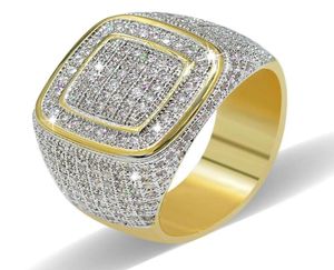 2020 HIPHOP CZ Anneaux pour hommes pour hommes Diamond Square Square HAGNE BONNE GOLD BIELLES 6462093