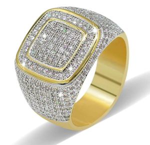 2020 Hiphop CZ anneaux pour hommes plein diamant carré Hip Hop bague plaqué or bijoux 1398331