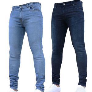 Heren jeans 2021 gat Denim Black Heren Business Skinny Ripped Biker Pants Casual Stretch Potlood Broek
