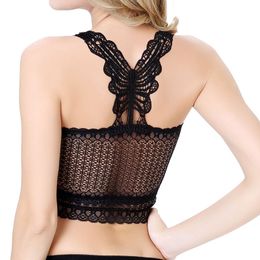 2020 Hot Nouvelles femmes sexy mesdames Back Voir à travers le papillon dentelle en dentelle Crochet Bustier Crop Top Fitness Fitness Bralette Halter Top Top