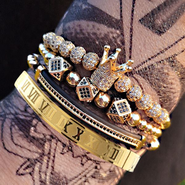 Bracelet tressé classique fait à la main pour hommes, en or, Hip Hop, pavé de Zircon, couronne en chiffres romains, bijoux de luxe, offre spéciale, 2020