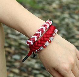 Gran oferta 2020, pulsera para hombre DIY, pulsera de combinación de cuentas de cuerda de cera trenzada de cristal rojo múltiple, 3 estilos/1 Juego