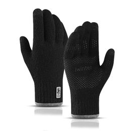 Guantes de ciclismo para deportes de esquí de invierno con pantalla táctil de punto para hombre Guantes de doble cara gruesos a prueba de frío para mantener el calor