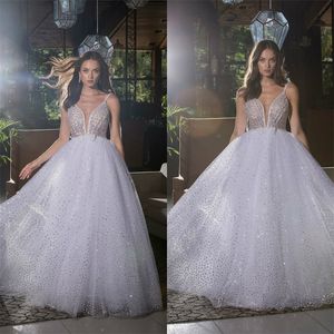 2020 offre spéciale robes de mariée paillettes Bling Spaghetti sangle sur mesure paillettes élégante robe de mariée balayage Train robe de mariée