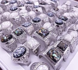 2020 Hot Sales Alloy Plated Silver Gemstone Herenring Hybride Modellen Mix Maat Mode Ring Mix Style 50pcs / lot