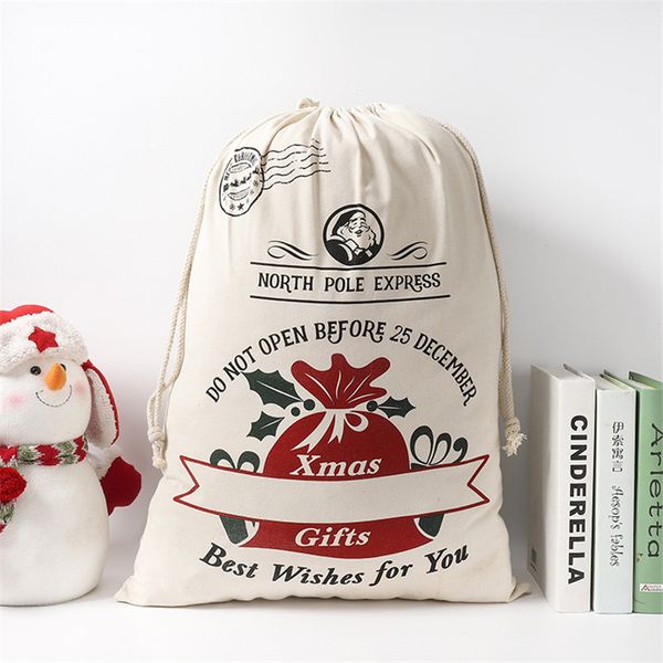 2020 vente chaude toile de coton sac de Noël impression de Noël Bundle corde sac de Noël sacs à cordon décoration de Noël T9I00725