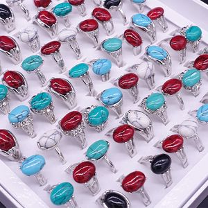 2020 Hot Selling Ruby Turquoise Edelsteen Goedkope Ring Heren Womens 925 Silver Mode-sieraden Mix Size Groothandel