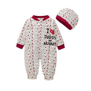 2020 i l ove moeder baby jongen rompertjes sets pasgeboren jumpsuit lange mouw katoen pyjama baby rompertjes baby kleding herfst lente G1023