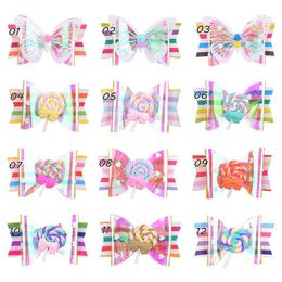 2020 ins 3.5 inch regenboog strik meisjes haar clips vlinder meisjes barrettes lollipop baby bb clip baby meisje haaraccessoires groothandel