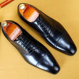 2020 italien fait à la main noir marron patron Oxford chaussures habillées hommes en cuir véritable costume chaussures chaussures mariage formel smoking chaussures
