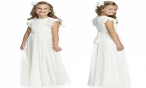 2020 ivoire en mousseline de soie longue longueur de plancher robes de filles de fleur pour les mariages une ligne à manches courtes sur mesure pas cher robes de première communion2903270