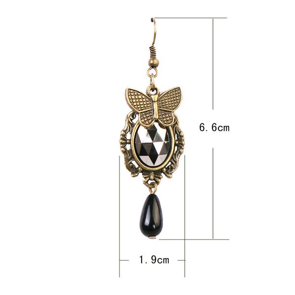 2020 japonais et coréen mode boucles d'oreilles Antique Bronze papillon noir cristal perle exquis boucles d'oreilles bijoux en gros