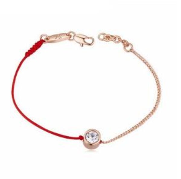 Joyería 2020 cuerda fina de línea roja con pulsera de cadena de Color oro rosa auténtico cristal checo genuino regalo del Día de la madre WY427