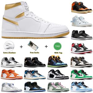 Jumpman Men 1 basketball shoes 1s High OG Lost and found university blue patent bred Gorge Green dark mocha Starfish black white women Sneakers Trainers 36-47