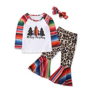 Kids kerstkleding set peuter kinderen babymeisjes kleren luipaard afdrukken lange mouw kleding tops t-shirt flare broek outfit
