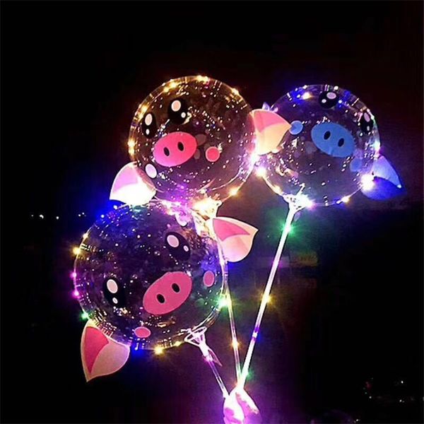 2020 Enfants Couples Cochon LED Dessin Animé Bobo Ball Lumineux Light Up Effacer Ballons 18 pouces Ballon De Noël Fête D'anniversaire De Mariage Décoration Jouets Vente