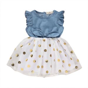 2020 Kids Jurken voor Meisje Casual Mouwloze Prinses Jurk Patchwork Denim Kant Tulle Jurk 2 3 4 5 6 Jaar Meisje Zomer Kleding Q0716