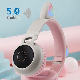 2020 Kids Gift BT5.0 Cat Ear Headsets Draadloze HiFi Stereo Geluid Ruis Annuleren Hoofdtelefoon LED Lichtgevend met Microfoon voor Kerstmis