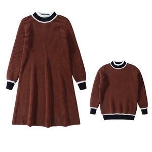 Kinderen gebreide truien voor jongensmeisjes herfst winterkinderen gebreide jurk broer zus bijpassende outfits kinting pullover lj201128