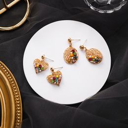 2020 Korea Nieuwe Design Mode-sieraden Persoonlijkheid Liefde Inlay Kralen Oorbellen Gouden Metalen Drop Oorbellen Voor Vrouwen Gift