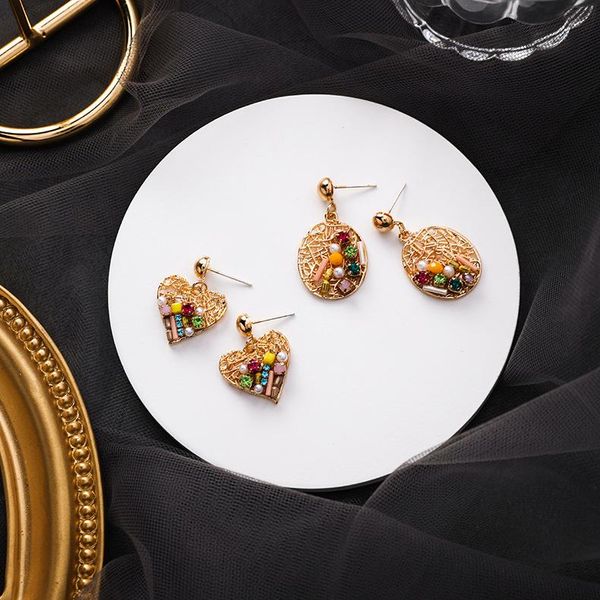 2020 corée nouveau Design mode bijoux personnalité amour incrustation perles boucles d'oreilles or métal boucles d'oreilles pour les femmes cadeau