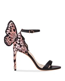 Envío gratis 2020 Ladies Cuero real 10 cm Tacón alto Bordado de mariposa sólida Sophia Webster Sandalias de punta abierta zapatos coloridos Tamaño 34-42