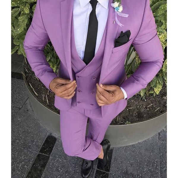 2020 dernier manteau pantalon conception violet rose hommes costume Slim Fit marié smoking 3 pièces costumes de mariage personnalisés bal Blazer Terno Masculino X0909