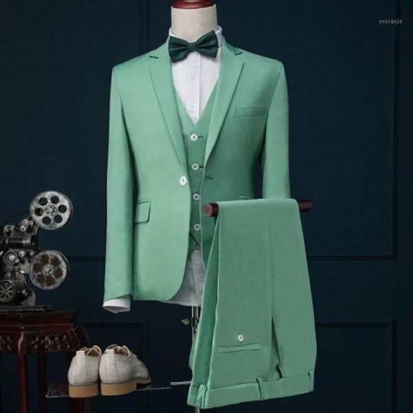 Costumes pour hommes Blazers 2021 Dernières conceptions de pantalon de manteau Mint Green Hommes Costume Slim Fit 3 pièces Tuxedo élégant Custom Groom Prom Blazer Terno Mascu