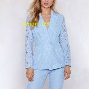 2020 dernière conception printemps automne hiver Double boutonnage bleu dentelle formelle Blazers costumes femmes pour femmes dames