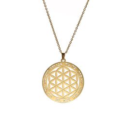 2020 último colgante de acero inoxidable con forma de flor de la vida, collar de clavícula de geometría sagrada rúnica vikinga chapado en oro, joyería 268S