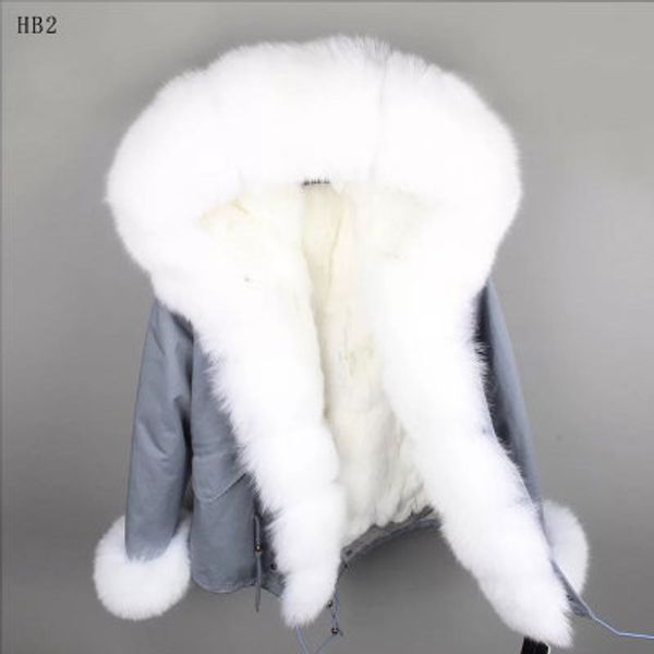 Lavish White fox fur trim Placket Maomaokong marque blanc doublure en fourrure de lapin gris femmes mini parka