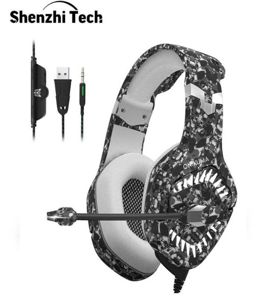 2020 Casque de jeu à lumière LED Casque PS4 sur l'oreille avec micro 71 Son Surround Stéréo Camouflage Suppression du bruit pour ordinateur5430607