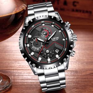 2020 Lige hommes montre mode montre à Quartz hommes haut marque de luxe tout acier affaires étanche Sport montre Relogio Masculino + boîte Q0524