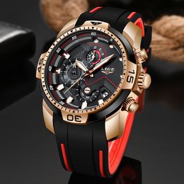 2020 LIGE Sport Watch Men Top Brand Luxury Chronograph Correa de silicona Relojes de cuarzo para hombre Reloj impermeable Relogio Masculino + Box T200815