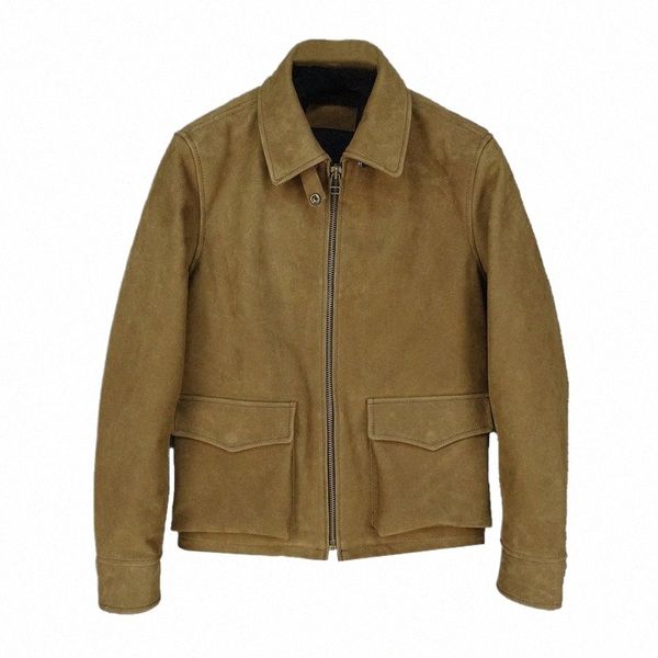 2020 Hombres de color marrón claro Chaqueta de piloto militar Tallas grandes XXXXL Genuin Piel de vaca gruesa Invierno Cálido Abrigo de cuero de aviador ruso t7xJ #