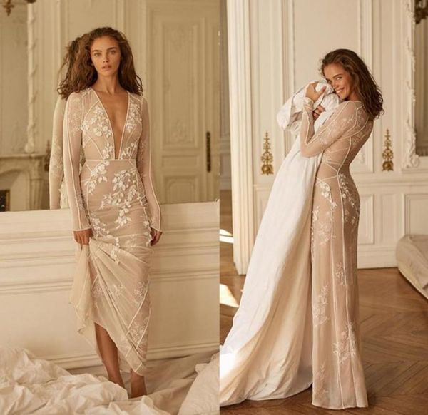 2020 Liz Martinez Robes de mariée sirène V Appliques de dentelle du cou