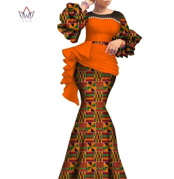 2020 Longues robes africaines pour femmes dashiki Nigeria Robe de mariée traditionnelle bazin riche robe de perle de cire
