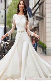 2020 à manches longues Blanc Robes de mariée Robes de mariée Lace Chiffon Satin Overs: