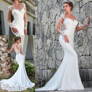 2020 Lange Mouwen Mermaid Trouwjurken Lace Applique Sweep Train Wedding Bruidsjurken robes de mari￩e