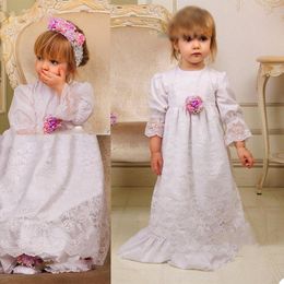 2020 Mooie bloem meisjes jurken lange mouw kant vloer lengte kinderen formele slijtage op maat gemaakte verjaardag peuter eerste communicatie jurk