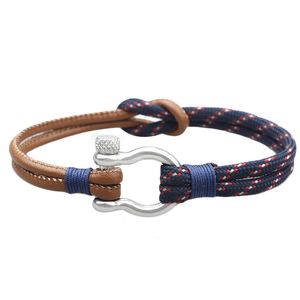 Lage MOQ Mode Handgemaakte Weave Koord Lederen Link Armband Roestvrijstalen Shackle Armbanden