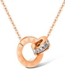 2020 ensembles de bijoux de créateurs de bijoux de luxe pour femmes couleur or rose doubles anneaux boucles d'oreilles collier ensembles en acier titane fasion5859533
