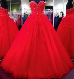 2020 Baljurk Rode Quinceanera Jurken Prom Party Crystals Beaded Applicaties Meisje Pageant Jurken Sweet 16 jurken QC1494