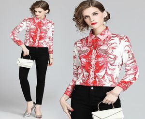 2020 Shirts de bouton de printemps floraux de luxe Femmes Femmes Imprimées à manches longues Le cou de cou chouchis