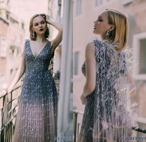 2020 luxe gradiënt avondjurken bling glans pailletten geappliceerd formele feestjurk tinle sweep trein op maat gemaakt bruidsmeisje jurk