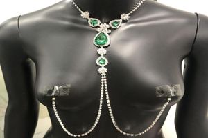 Bijoux de luxe en strass vert pour femmes, sans perçage, Sexy, corps adulte, chaîne de mamelon, collier, 2020, 7612129