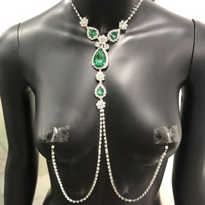 2020 Luxury Green Rhingestone non perforant Bijoux pour les femmes Sexy Adult Body Collier Collier 302T
