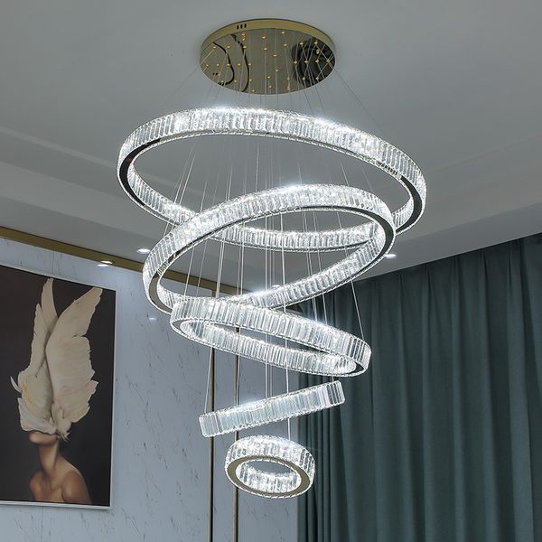 LED moderno LED araña de araña de cristal Villa Escalera de Lujo Lámpara Cristal Lámpara de decoración para el hogar grande Luz de luz con oro / plata